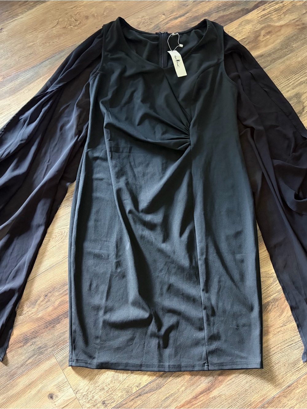 Unknown Brand Black Midi Dress with Sheer Cape